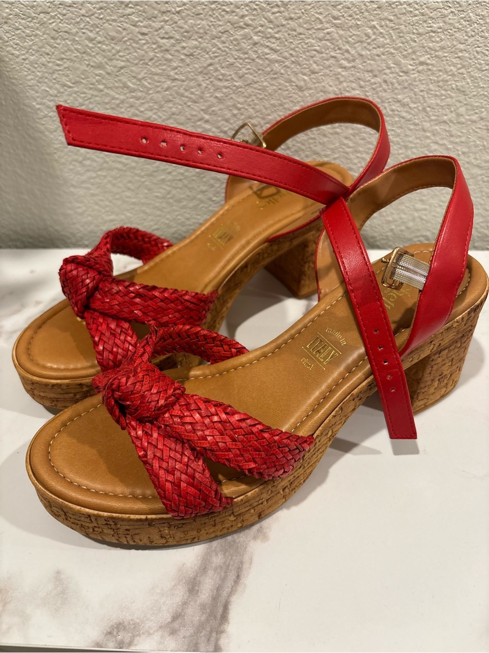 Seychelles Red Braided Cork Wedge Sandals - Picture 2 of 8